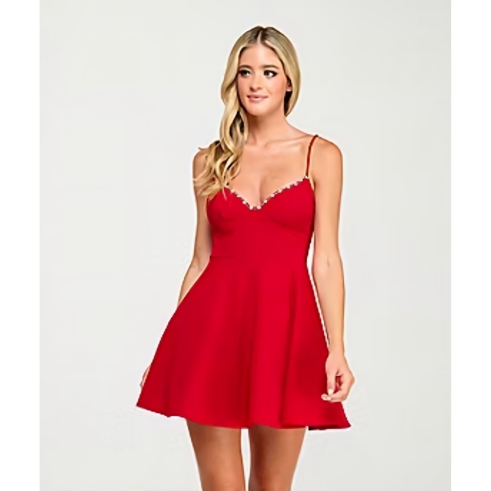 NWT City Triangles Red Rhinestone Trim Cocktail Dress Formal Party Wedding Sz 2